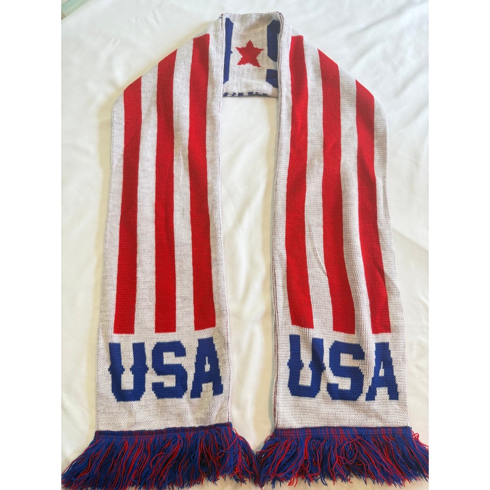 Ruffneck Scarves USA United States Soccer Scarf Red White Blue Knit Fringe